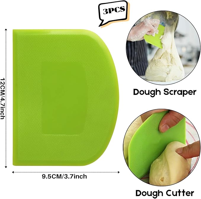 SURDOCA Dough Scraper Bench Scraper - 3P 4.7x3.7" Plastic Flexible Bowl Scraper, Sharp Edge & Angles Cake Scraper. Non-Slip Bakeware Decorating Tools Sculpting & Modeling Tools - Green+Blue+Green