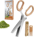 ccraowo 2025 New Herb Scissors Set - Wood Grain Pattern 5 Blades with Cover and Comb - Skin-Friendly Handle, Delicate Grip - Dishwasher Safe, Anti-Rust Stainless Steel for Cutting Fresh Garden Herbs