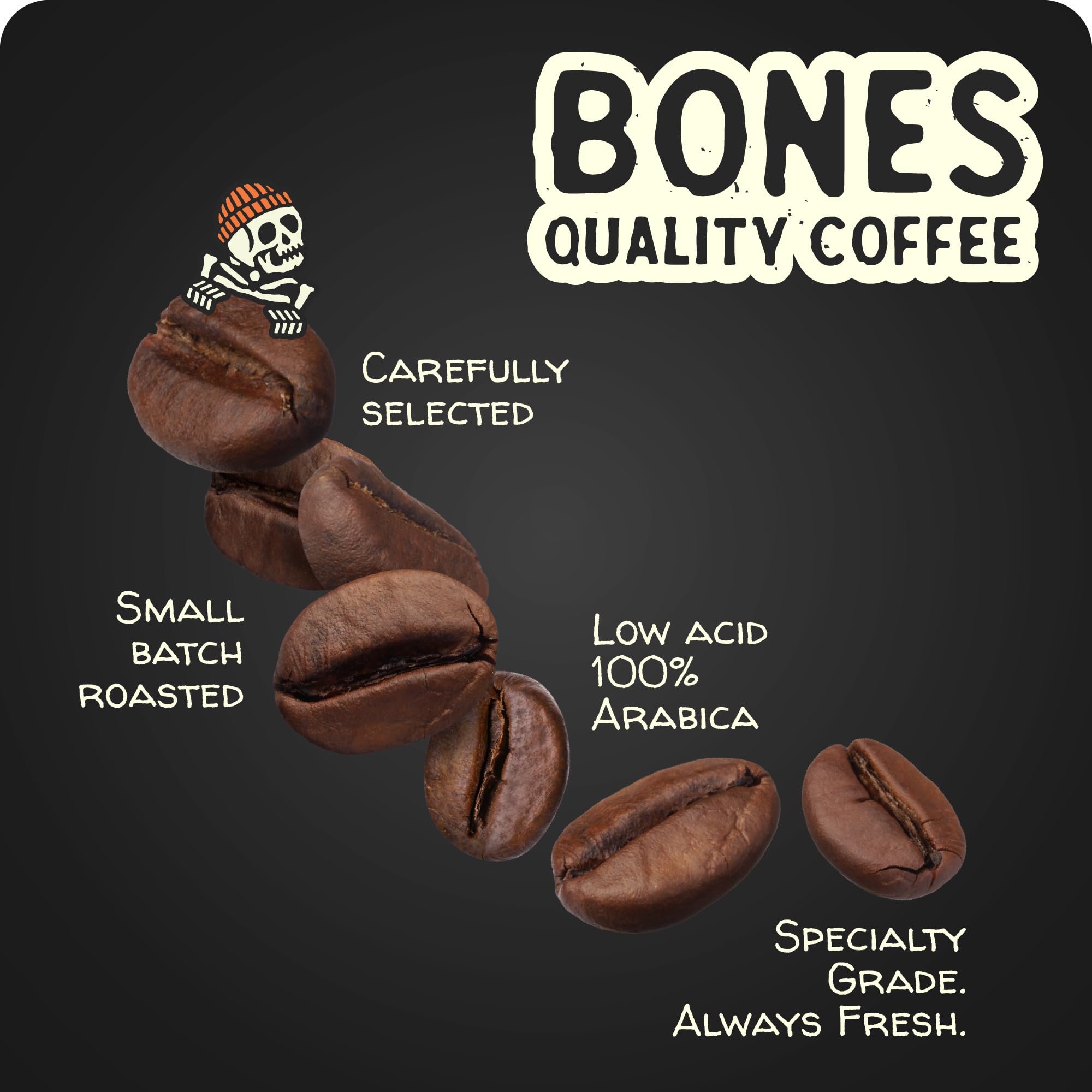 Bones Coffee Company Salted Caramel Flavored Coffee, Medium Roast Low Acid Arabica Beans Compatible with Auto drip and French Press Coffee Maker, 12 Oz Whole Bean