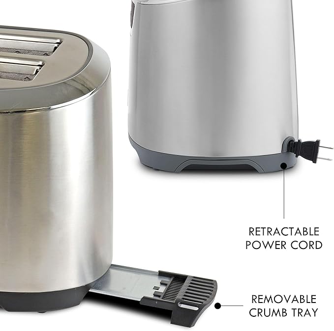 Kenmore Elite 4-Slice Long Slot Toaster Silver, One-Touch Auto-Lift, Stainless Steel, Adjustable Browning, Defrost, Digital Countdown Timer, Retractable Cord, Toast, Bagels, Waffles, English Muffins