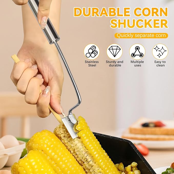 Corn Cob Stripper,2025 NEW Long Handle Stainless Steel Corn Stripping Tool,Fast Corn Peeler for Corn,Suitable for Home Kitchens, Restaurant Chefs, Outdoor Dining Enthusiasts(2PCS)