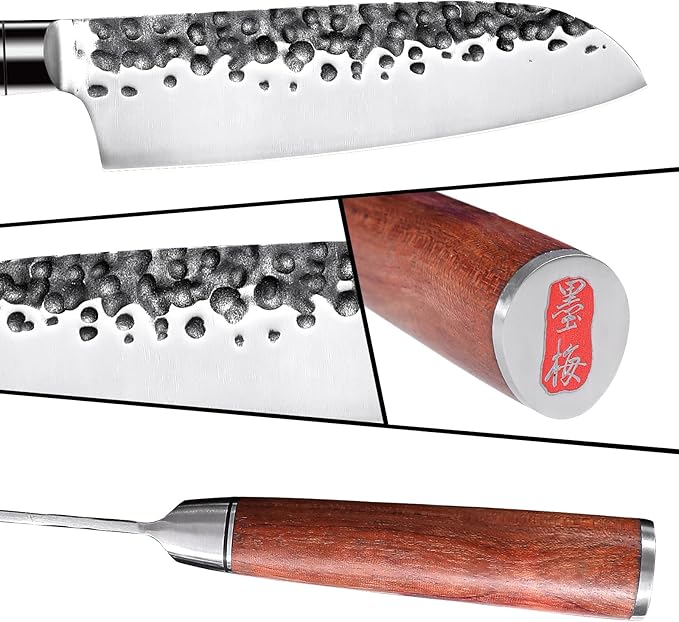Ink Plums Santoku Knife 7 Inch,High Carbon Steel Ultra Sharp Asian Chef Knife with Brazilian Rosewood Handle and Gift Box for Family & Restaurant