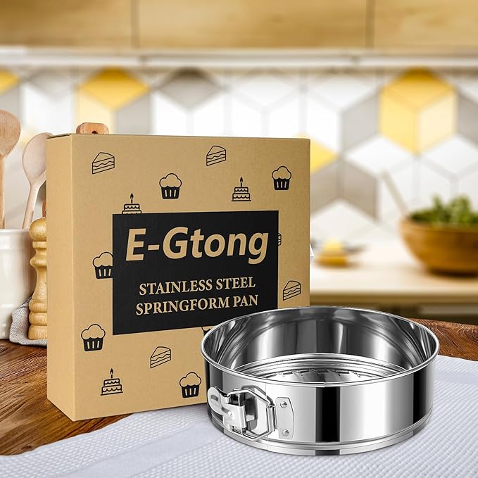 E-Gtong 9 Inch Springform Cake Pan, 304 Stainless Steel Springform Pans, Leakproof & Nonstick Cheesecake Pan with Removable Bottom, Round Spring Form Cake Pan For Baking