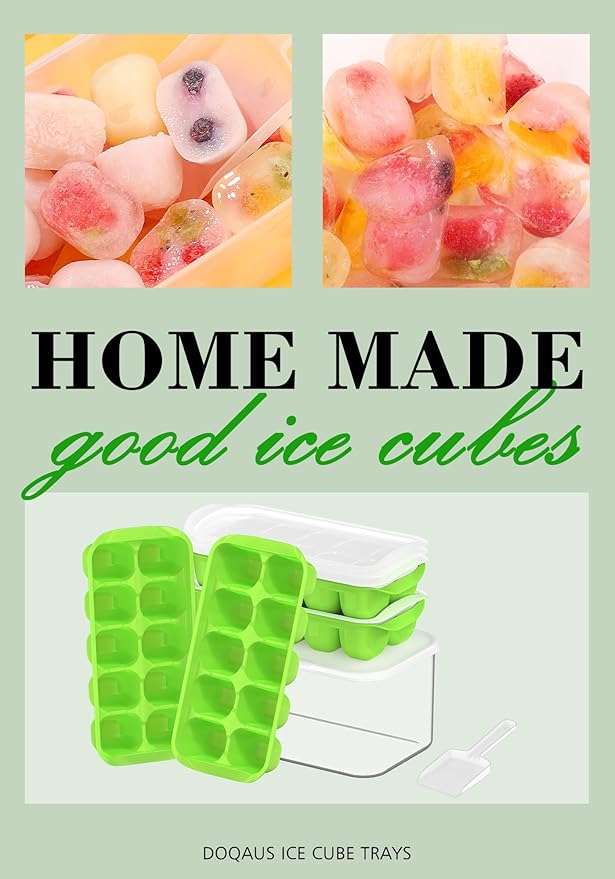 DOQAUS Ice Cube Tray with Lid and Bin, 4 Pack Ice Bucket Kits for RV