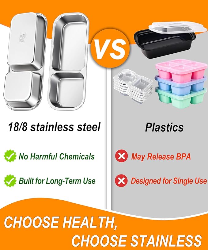 5-Pack Stainless Steel Snack & Lunch Containers for Kids & Adults, 21 oz