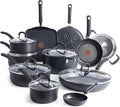 T-Fal Ultimate Hard Anodized Nonstick Pots and Pans Set 17 Piece, Nonstick Cookware Set with Fry Pan, Saucepans, Saute-Pan, Griddle, Dishwasher Safe, Onyx