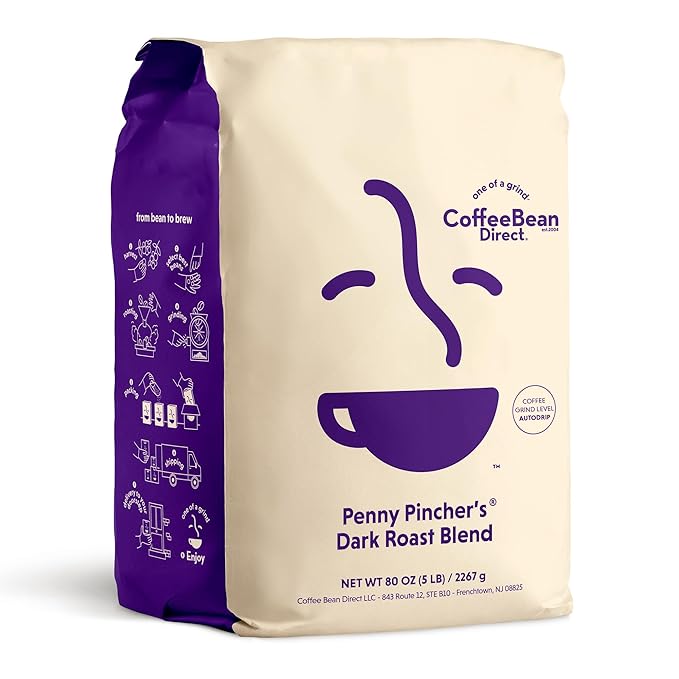 Coffee Bean Direct Penny Pincher's® Dark Roast Blend, Ground, 5lb Bag