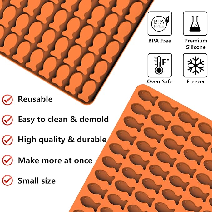 Amyandone Cat Treat Molds, 112 Cavities Mini Fish Shape Silicone Mold