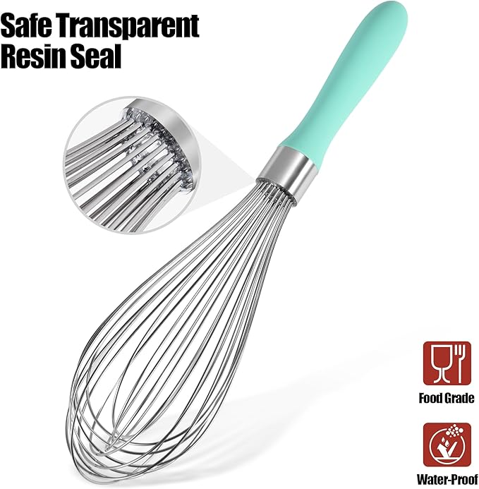 Doosu 18/8 Stainless Steel Balloon Whisk for Cooking (12 Wires, Aqua Sky)