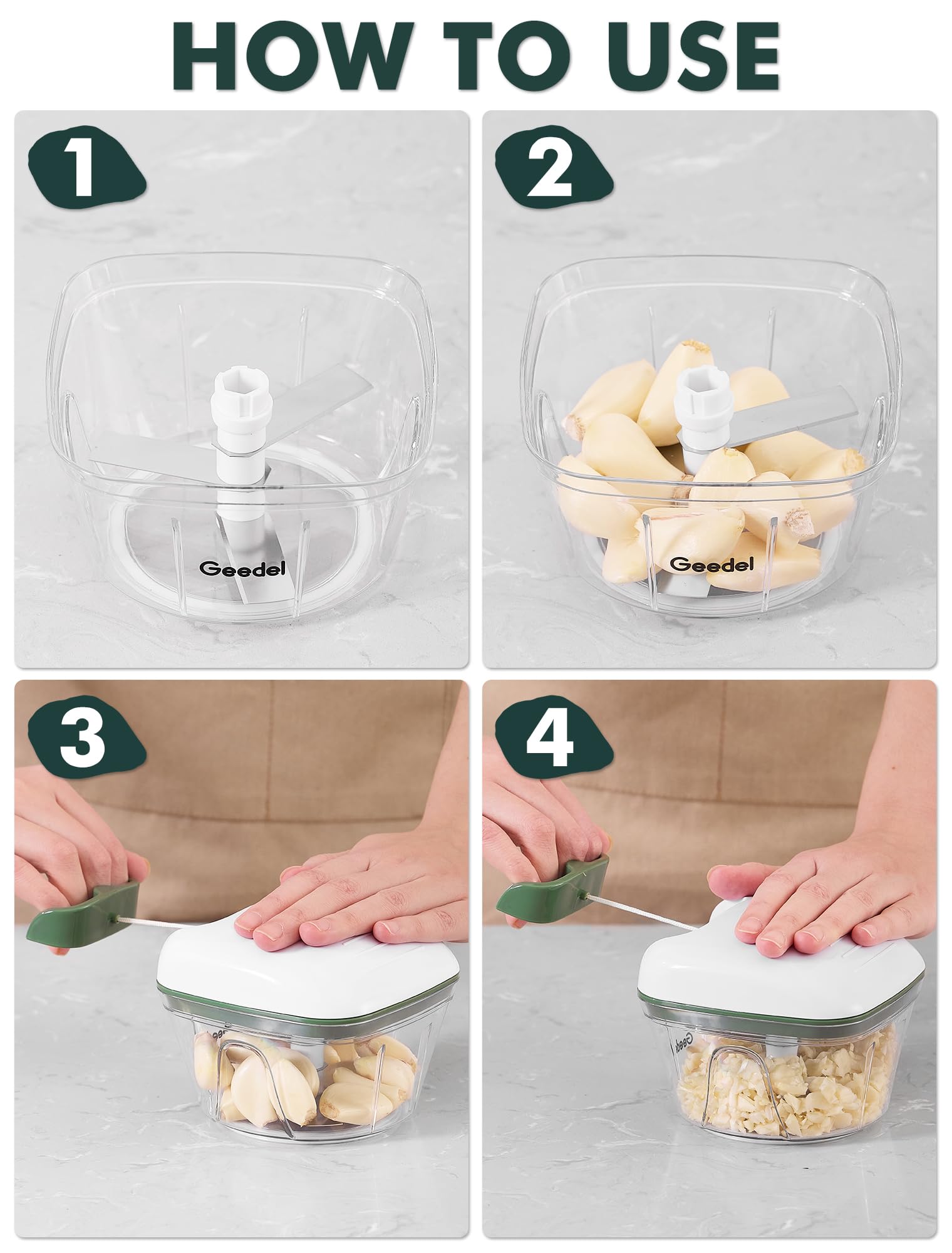 Geedel Vegetable Chopper, Manual Food Chopper with Hand Pull String, 500ml