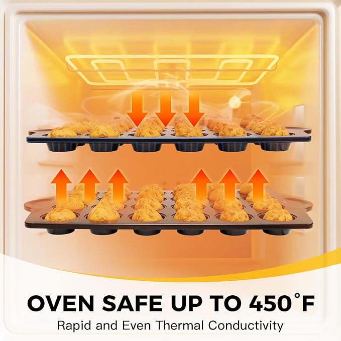 HONGBAKE Mini 24 Muffin & Cupcake Pans with 240 Liners, Nonstick, Non-toxic