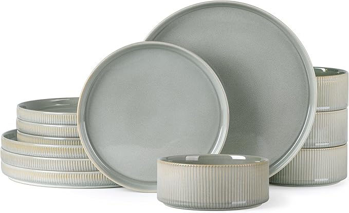 TheTerra Ceramic Dinnerware Set for 4, 12-Piece Plates and Bowls Set