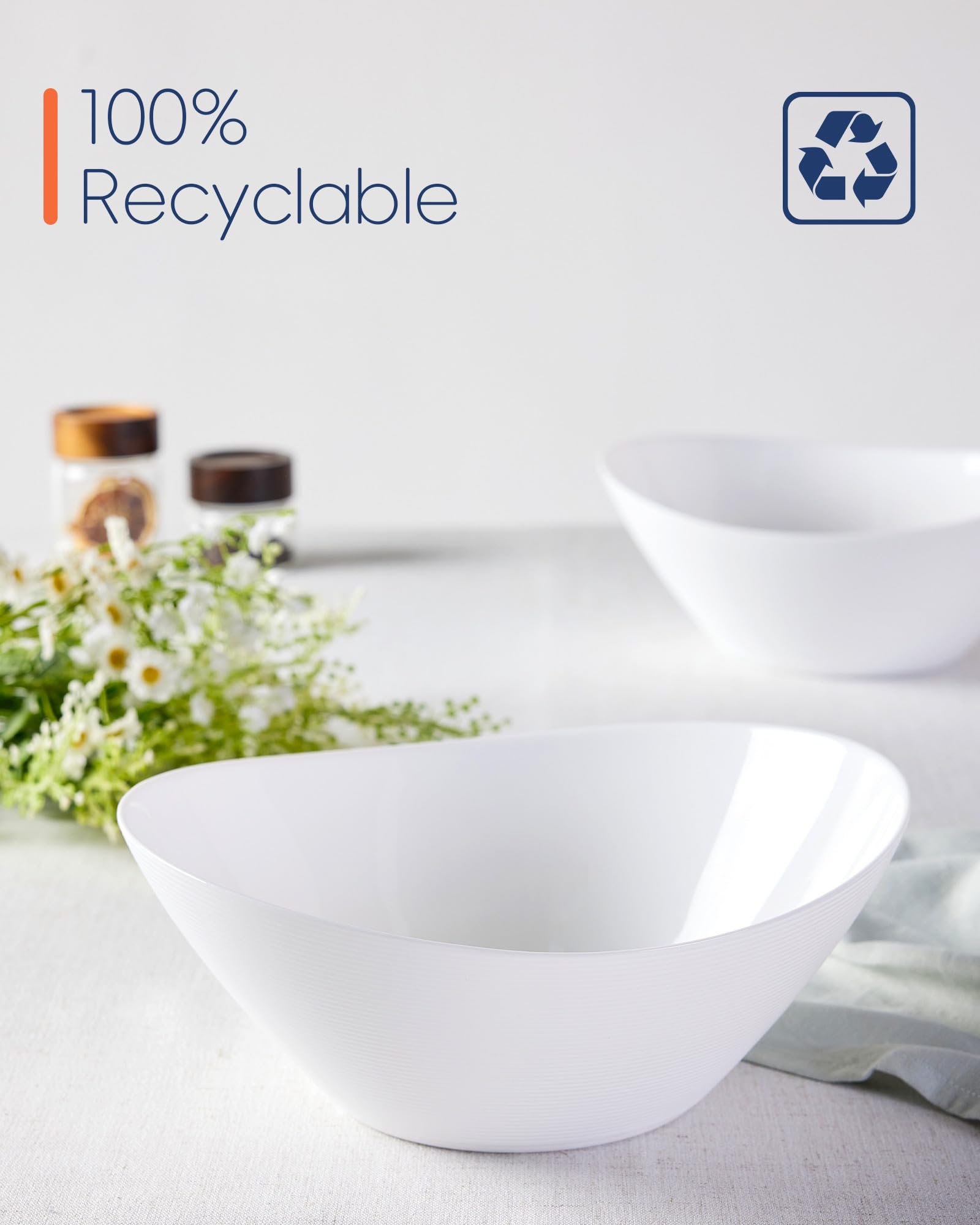 LaGlint 43 OZ Oval Serving Bowl Set of 4, 9 Inch White Opal Glass