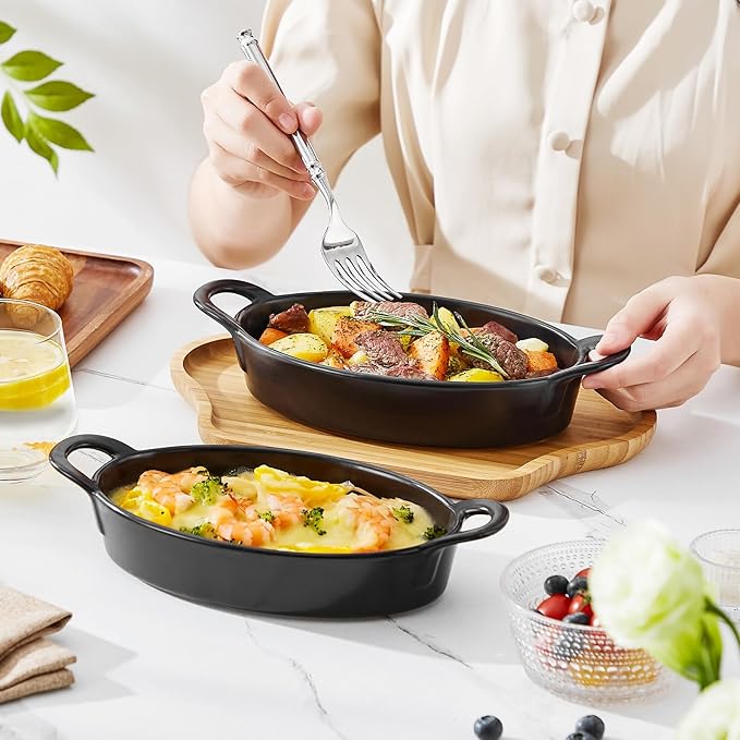 MALACASA Small Casserole Baking Dishes Set of 4, 8x5 inch Oval Au Gratin