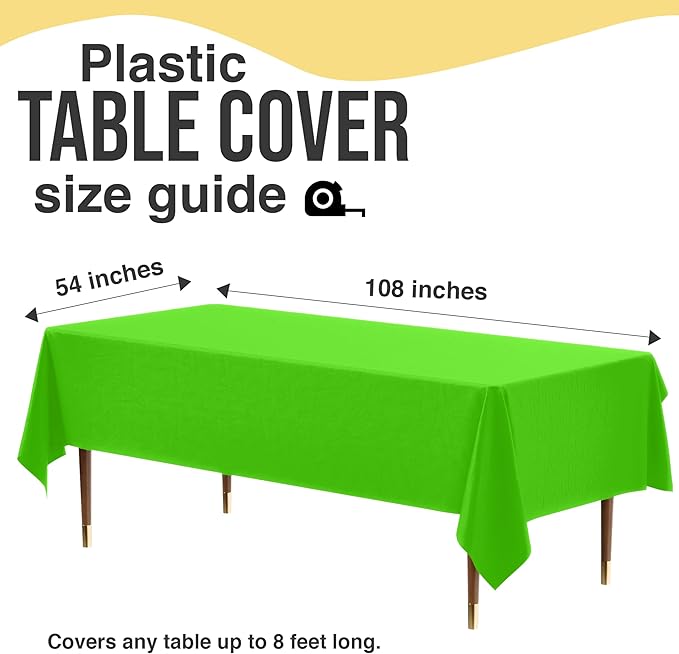Exquisite 66% Thicker Premium Plastic Table Cloth Rectangle Table Cover 0.5 Mil 6 Pack Lime Green Table Cloth 54 Inch x 108 Inch Disposable Tablecloth Won't Tear Easily Like Cheap Thin Brands