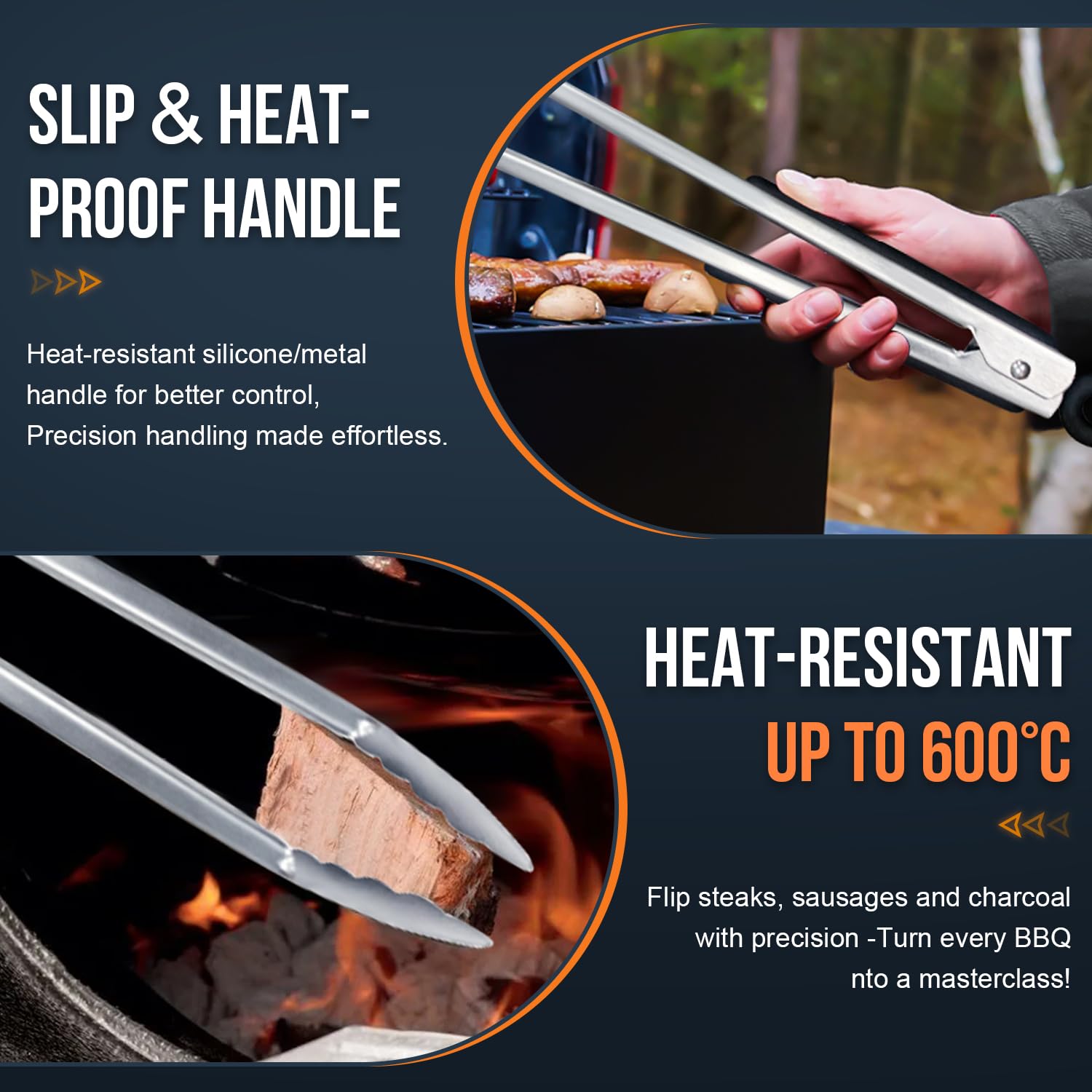 Eddeas Grill Tongs, 17 Inch Extra Long BBQ Tongs, Heat Resistant 600 Degrees Stainless Steel tongs, Kitchen Metal Locking Tongs for Cooking, Grilling, Outdoor Barbecue