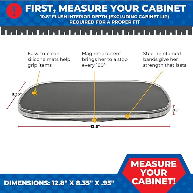 Mighty Susan Organizer for Cabinet Steel-Reinforced 1-Tier Rotating Kitchen Organizer – Rectangular Turntable for Kitchen Cabinets – Holds Up to 30 lbs with Non-Slip Mat for Refrigerator Storage