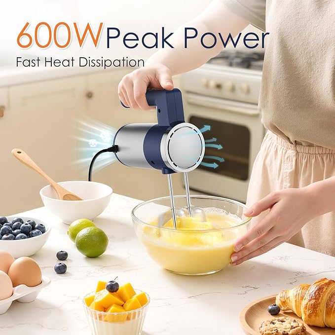 CHIDOLL 600W Hand Mixer, 5-Speed Electric Hand Held Mixer for Baking, Lightweight Stainless Steel Hand Beaters *2 & Dough Hooks*2 with Eject Button, Kitchen Mixer for Cream, Cookies, Dough