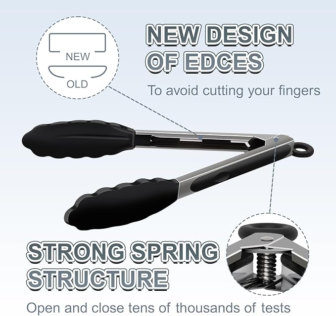 JIDSPWLS Premium Stainless Steel Heat Resistant Kitchen Tongs for cooking,set of 7"+9"+12" (Black),Non Scratch Silicone cooking Tong Tip for Cooking Pans,Strong Grip BBQ tongs for Grabbing Hot Food