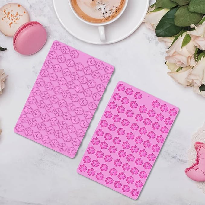 2 PCS Mini Silicone Molds, 138 Cavity Dog Paw Print Non-Stick Silicone Molds for Baking Biscuits, Cookie, Candy, Chocolate, Jelly Pet Treats Mold