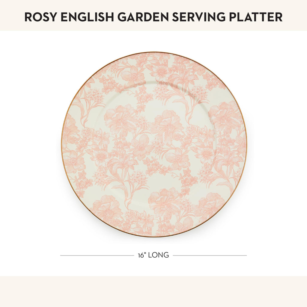 MACKENZIE-CHILDS Enamel Serving Platter, Decorative Serving Platter for Food, 16 Inches, Rosy English Garden