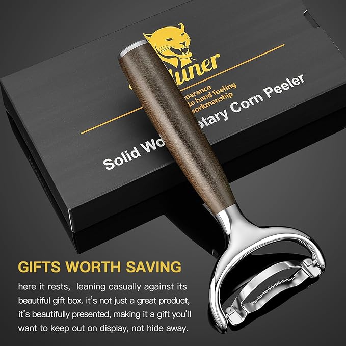 KULUNER Corn Peeler with Chacate Preto Ebony Wood Handle - Sharp 304 Stainless Steel Blade, Smooth Corn Kernel Cutter for Kitchen, Meal Prep, Gift for Cooking Lovers (Chacate Preto)