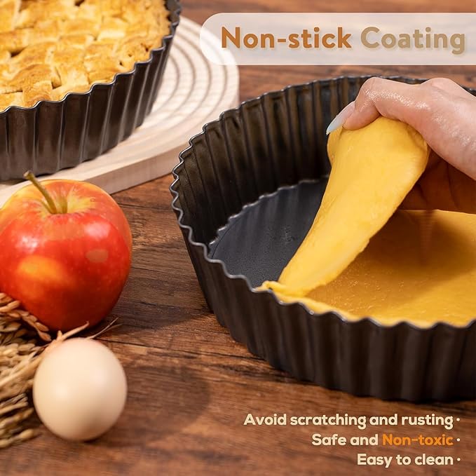 2 Pack 9.5 Inch Pie Pan with Removable Bottom for Baking Deep Quiche Dish