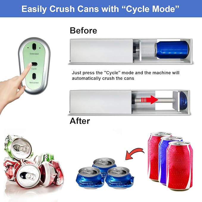 JNSTU Electric Can Crusher with Button Controller, Automatic Can Crushers for Recycling 8/12/16oz Cans, Auto Cycle Mode, Countertop Can Smasher for Recycling Aluminum Seltzer, Soda, Beer Cans, Sliver