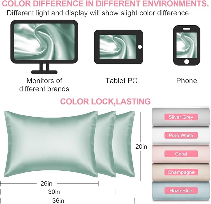Mulberry Silk Pillow Cases Queen Size with Hidden Zipper, Ultra Smooth and Soft Breathable Cooling Silk Satin Pillowcase for Hair and Skin, Gifts for Women Men (Sage Green, 20x30 Inches, 1 Pack)