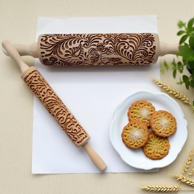 2 Pack Wood Rolling Pins, Classic 13.78-Inch Hardwood Rolling Pin – Effortless Dough Rolling for Pizza,Pies & Pastries,Smooth-Gliding Surface,Easy to Clean,Essential Baking Tool with Ergonomic Handles