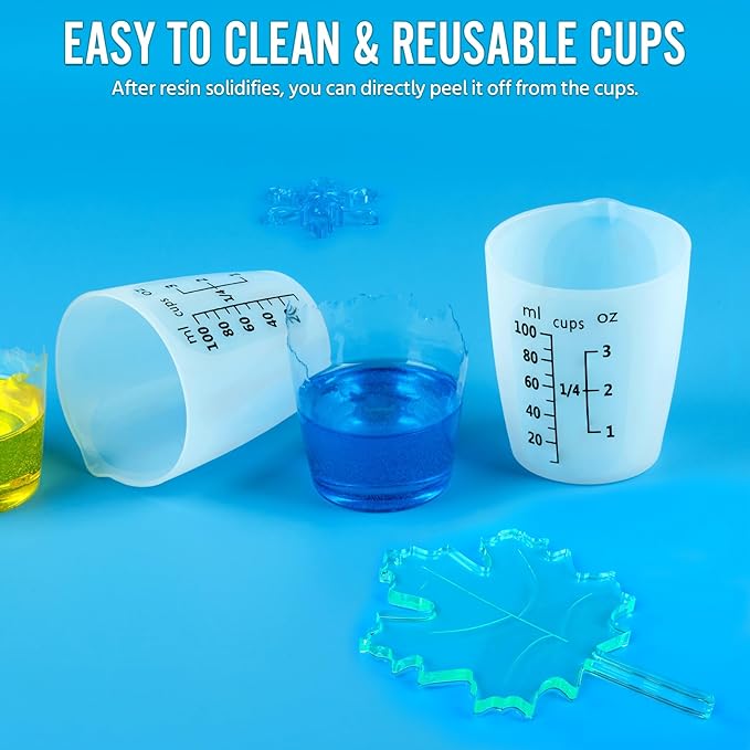 SWIGRANCE 10Pcs Silicone Resin Mixing Measuring Cups 100ml / 3oz for Resin Supplies, Easy-to-Read Black Marks, Non-Stick Reusable Silicone Pouring Cups for Epoxy Mixing