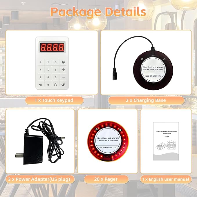 Restaurant Pager System 20 Coaster Pagers and Beepers, Restaurant Beepers Buzzers System with Vibration Flashing Buzzer Queue Wireless Calling System for Food Truck Church Nursery Coffee Shop Bar