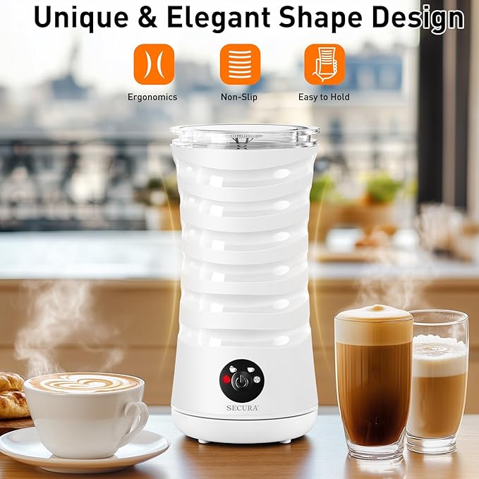 Secura Electric Milk Frother, 4-in-1 Automatic Hot & Cold Foam Maker