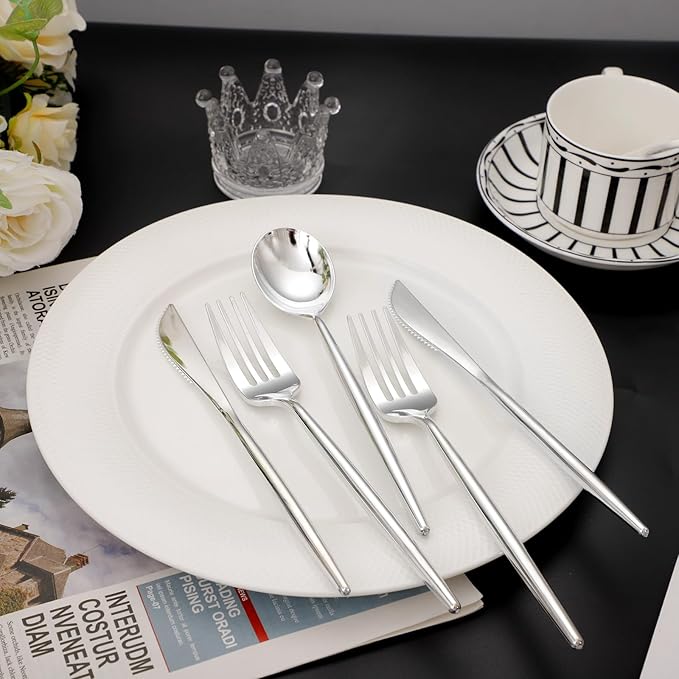 SUT 300PCS Silver Cutlery Set, Heavy Duty Disposable Utensils Include 100 Forks, 100 Spoons and 100 Knives, Premium Flatware for Party, Wedding, Birthday and Catering Events