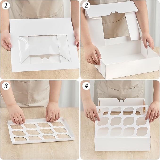 Kucoele 12 Count White Cupcake Boxes, 13 x 10 x 4 Inches, 6 Pack