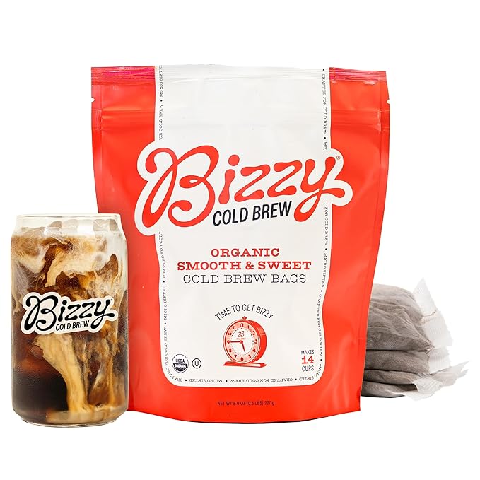 Bizzy Organic Cold Brew Coffee, Smooth & Sweet Blend, Brew Bags, 4 ct