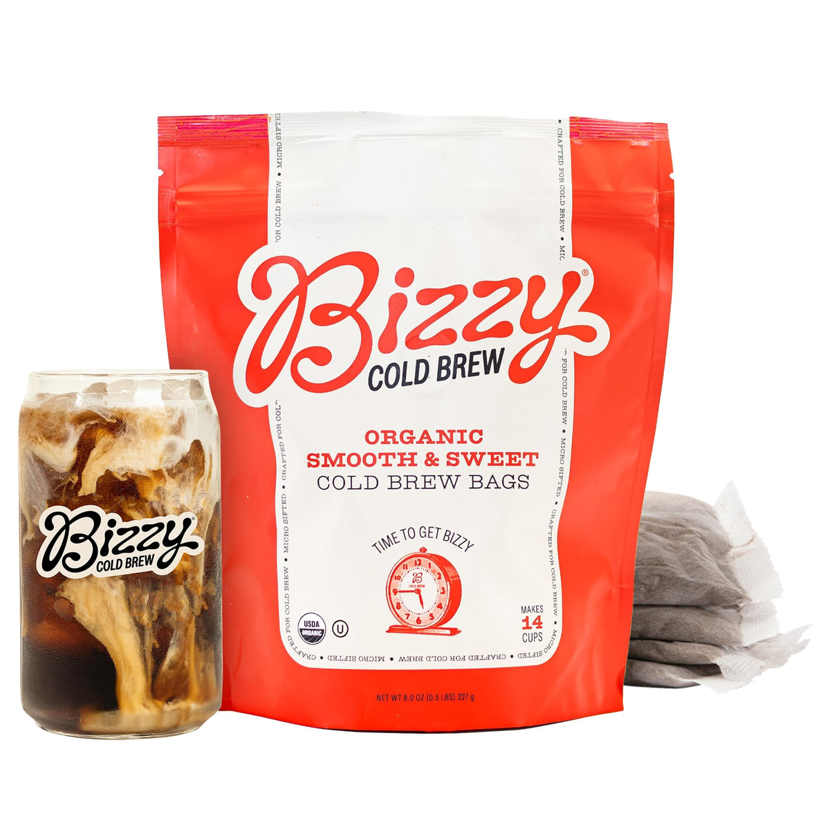 Bizzy Organic Cold Brew Coffee, Dark & Bold Blend, Brew Bags, 4 ct