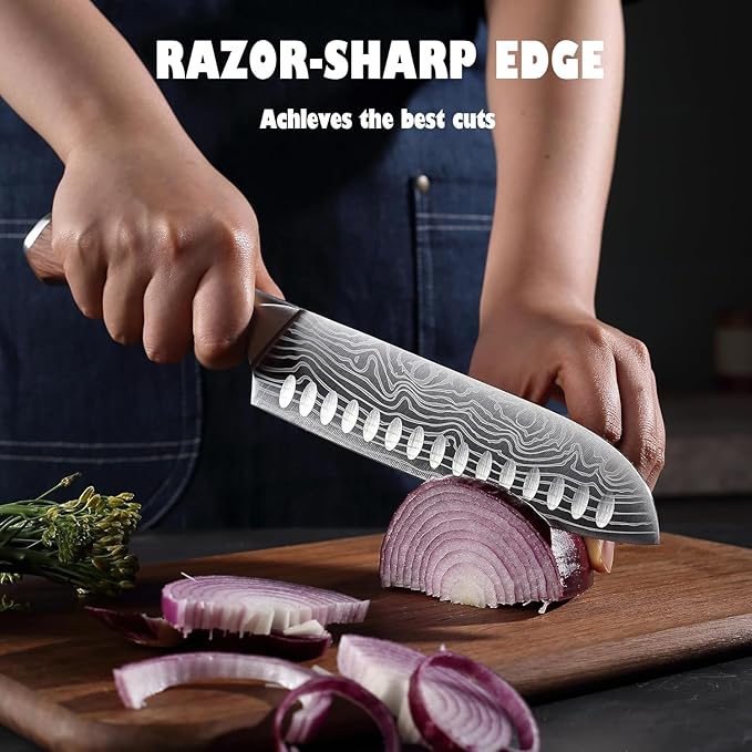 YOTSUBA 7" Santoku Japanese Chef Knife – Forged High Carbon Stainless Steel (HRC 56±2) – Precision Edge & Long-Lasting – Ergonomic Rosewood Kitchen Knife Handle – Gift for Home Cooks and Pro Chefs
