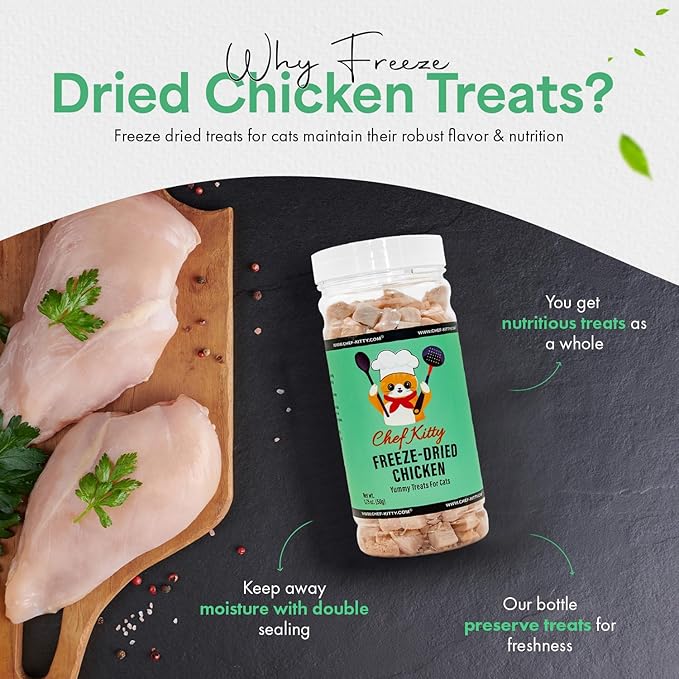 Chef Kitty Freeze Dried Chicken Cat Treats, 100% Human Grade, 7.7 oz