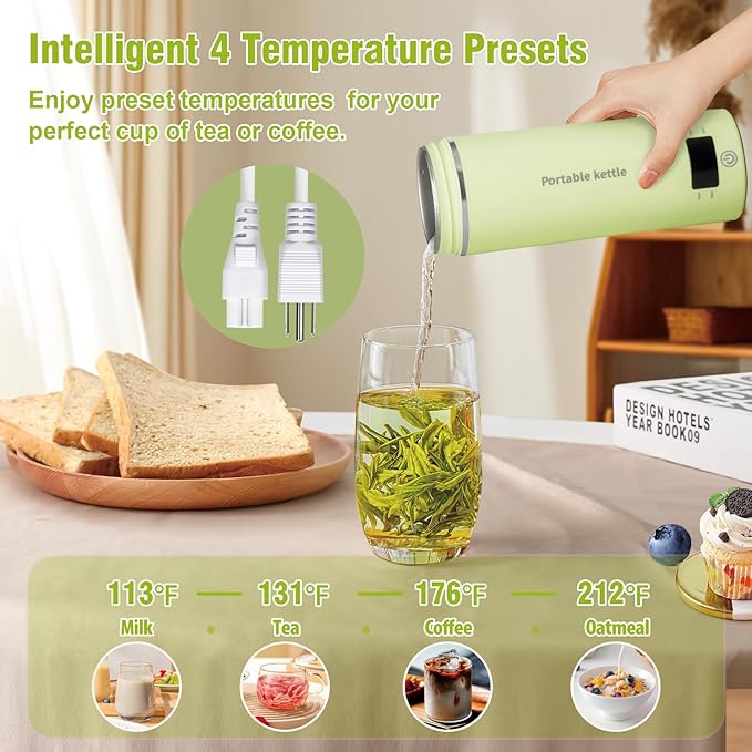 Touxila Portable Electric Kettle for Travel 120V, 13.5oz, 4 Temp Settings