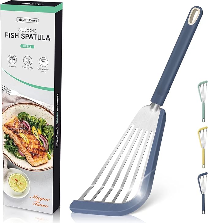 Silicone Fish Spatula for Nonstick Cookware,Thin Slotted Spatulas Turner