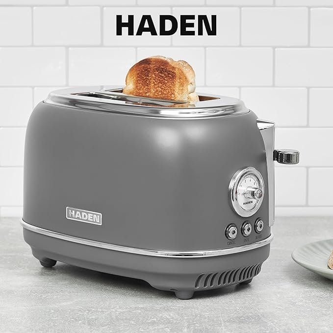 Haden Chelsea 2-Slice Wide Slot Stainless Steel Toaster with Adjustable Browning Control & Non-Slip Feet, Grey & Chrome