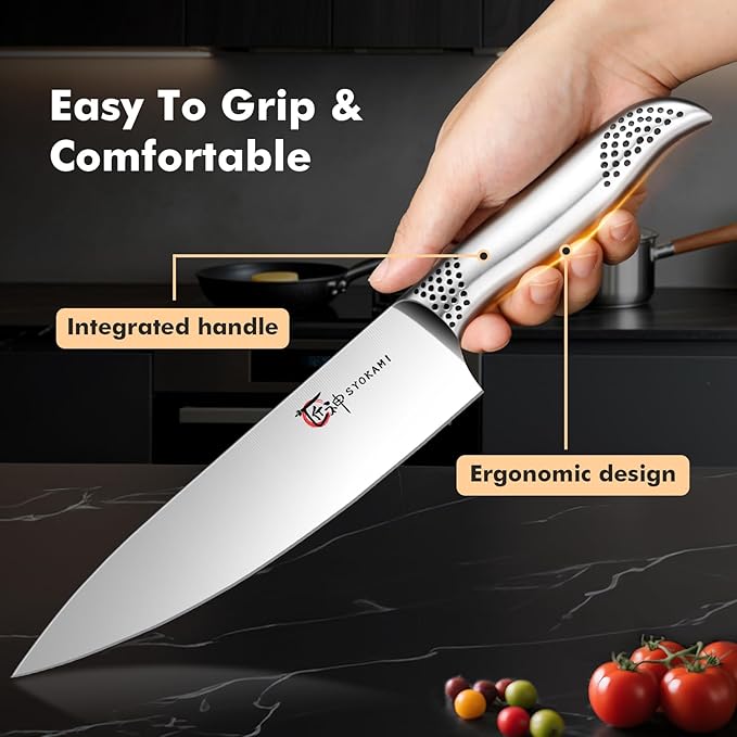 SYOKAMI Japanese Knives Set for Kitchen, Magnetic Knife Set with Block and Sharpener, Stainless Steel Knife Set as Gift for Couple, Wedding, Women or Mom with Gift Box, 14 PCS Black Dot