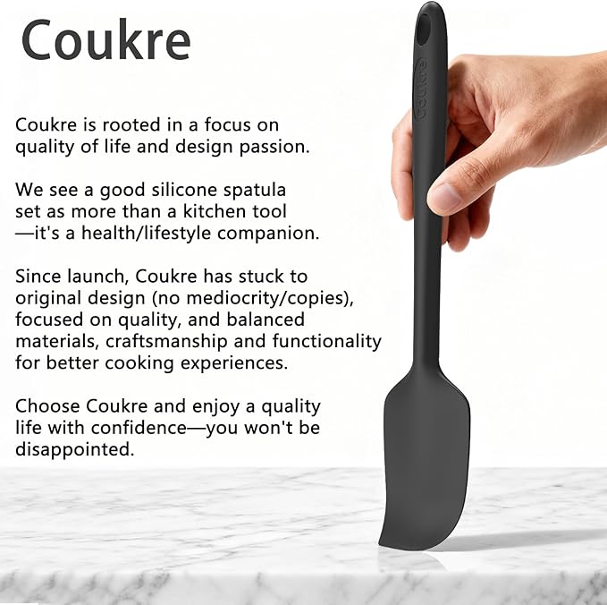 Coukre Silicone Spatula Set of 5,High Temperature Resistant, Food Grade Silicone, Dishwasher Safe, for Baking, Cooking (Pure Black)
