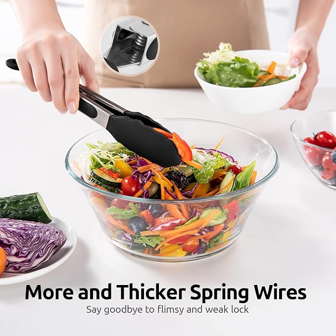 U-Taste Kitchen Tong for Cooking, 600ºF Heat-Resistant Silicone, 9in/Black