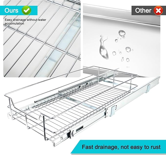 Pull Out Cabinet Organizer 11" W X 22" D, Chromed, Full Slide Out Drawers
