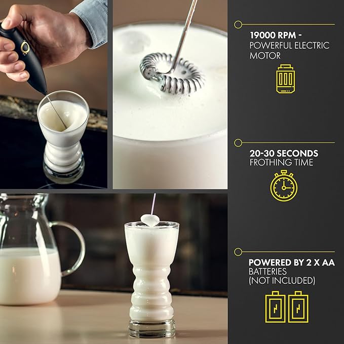 Unicoff Milk Frother Handheld with Stand, Coffee Mixer, Matte Black Onyx