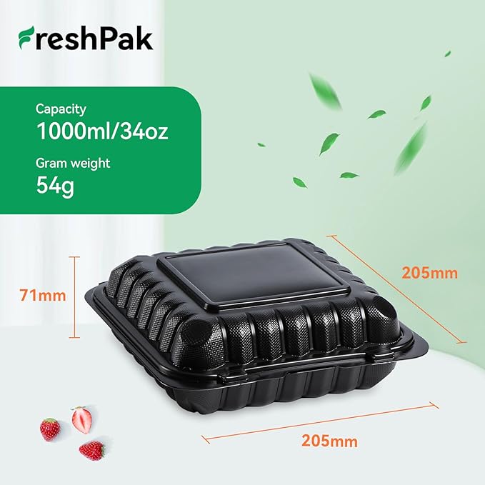 FRESHPAK 55-Pack 8x8 34oz Meal Prep Containers - Shrink Wrap Ready to Use