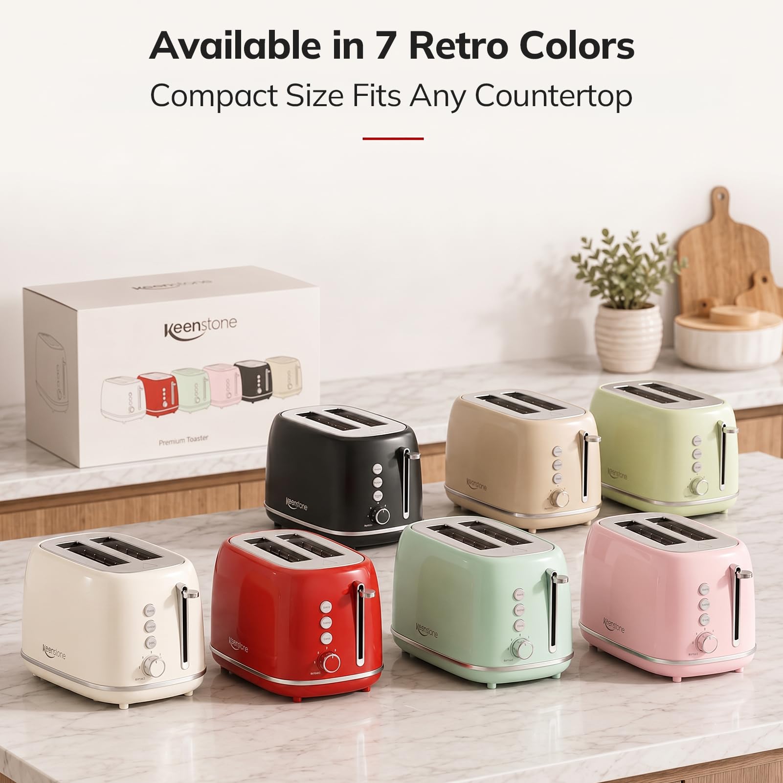 2 Slice Stainless Steel Toaster Retro with 6 Bread Shade Settings, Bagel, Cancel, Defrost Function, Extra Wide Slot, Removable Crumb Tray, Red