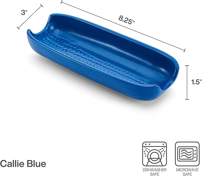 Pfaltzgraff Callie Blue Corn Dishes Set of 4, Stoneware Corn on the Cob Holders, 8.25 Inches Long, Dishwasher and Microwave Safe, Charming Blue Dinnerware for Family Meals